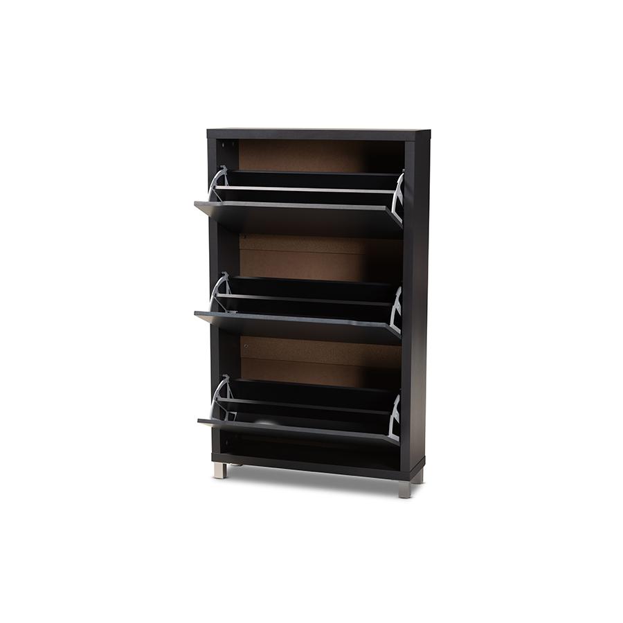 Baxton Studio Simms Modern and Contemporary Dark Grey Finished Wood Shoe Storage Cabinet with 6 Fold-Out Racks. Picture 2