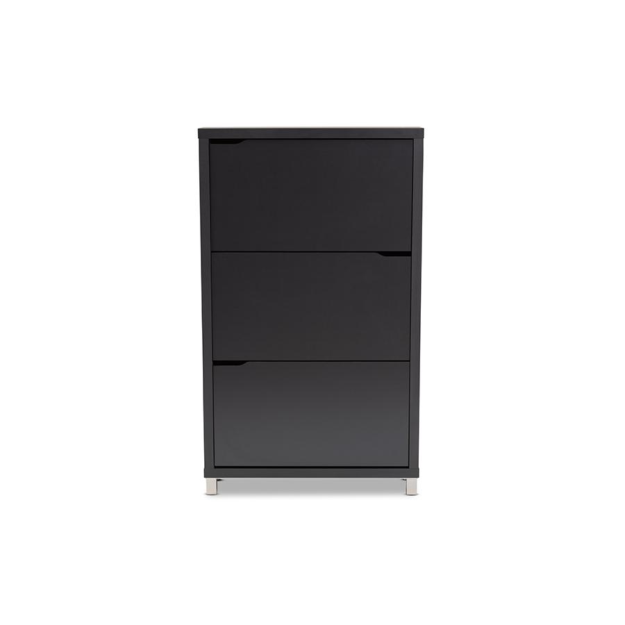 Simms Dark Grey Finished Wood Shoe Storage Cabinet with 6 Fold-Out Racks. Picture 3