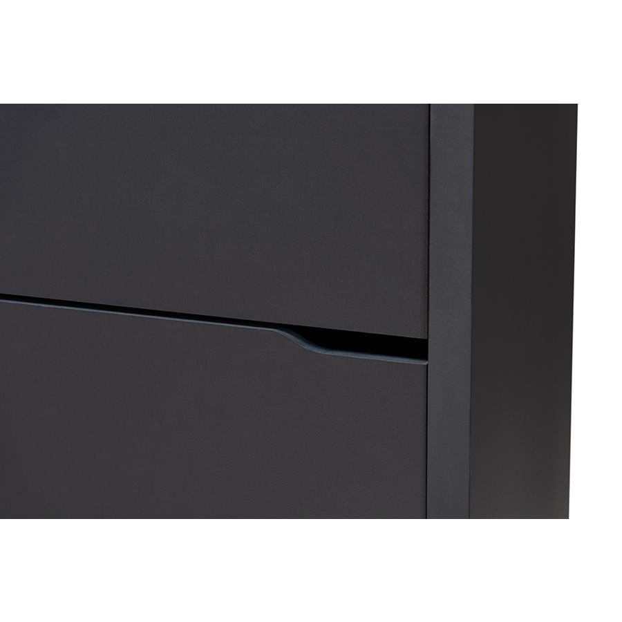 Baxton Studio Simms Modern and Contemporary Dark Grey Finished Wood Shoe Storage Cabinet with 6 Fold-Out Racks. Picture 5