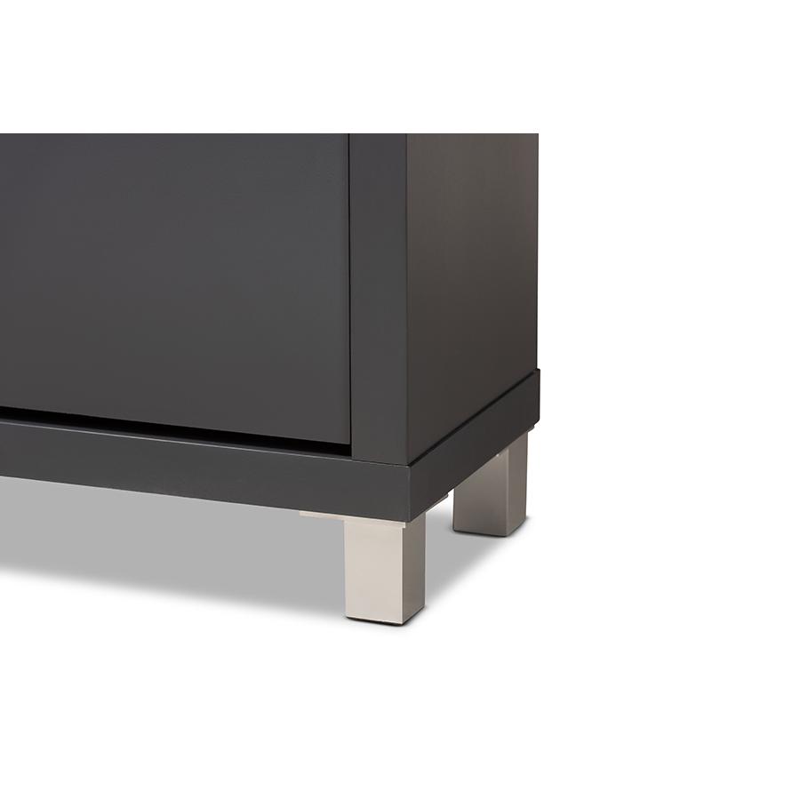 Baxton Studio Simms Modern and Contemporary Dark Grey Finished Wood Shoe Storage Cabinet with 6 Fold-Out Racks. Picture 6