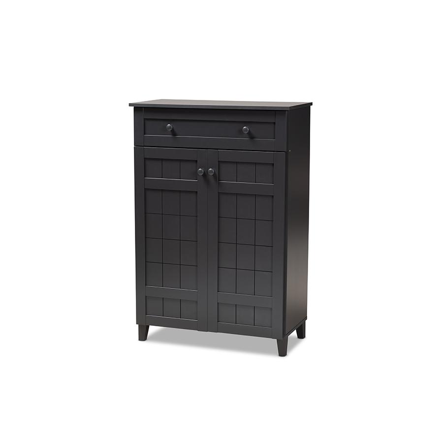 Baxton Studio Glidden Modern and Contemporary Dark Grey Finished 5-Shelf Wood Shoe Storage Cabinet with Drawer. The main picture.