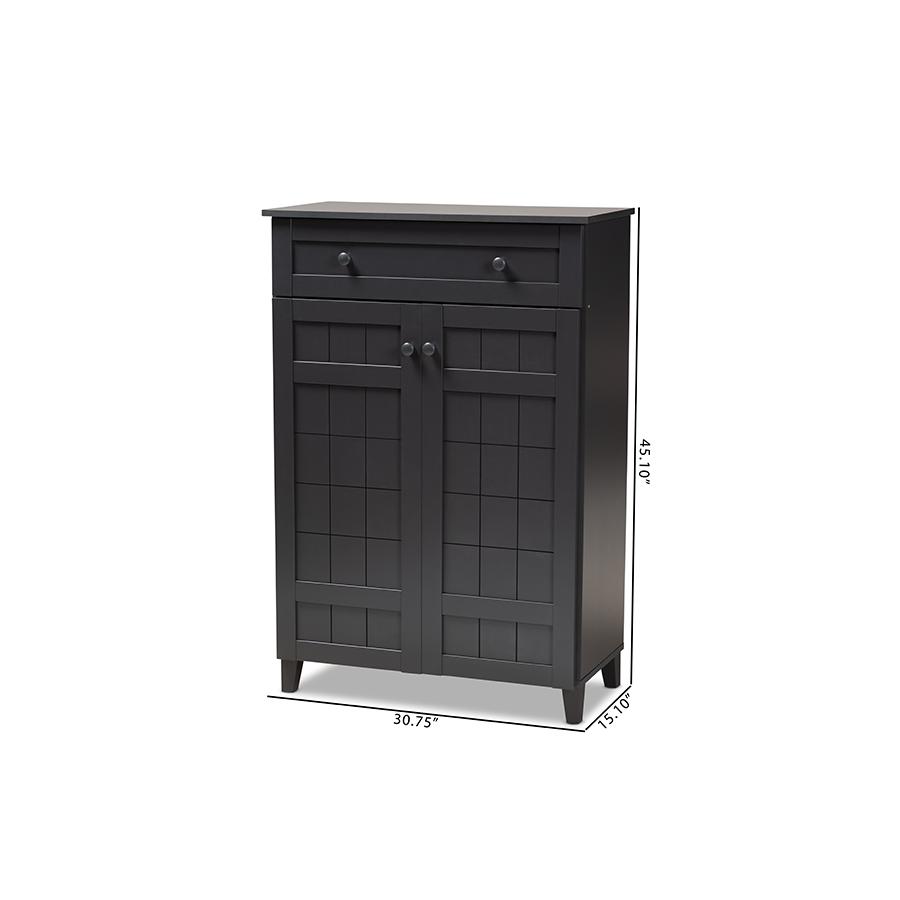 Baxton Studio Glidden Modern and Contemporary Dark Grey Finished 5-Shelf Wood Shoe Storage Cabinet with Drawer. Picture 10