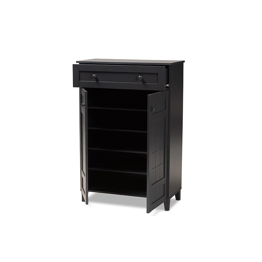 Baxton Studio Glidden Modern and Contemporary Dark Grey Finished 5-Shelf Wood Shoe Storage Cabinet with Drawer. Picture 2