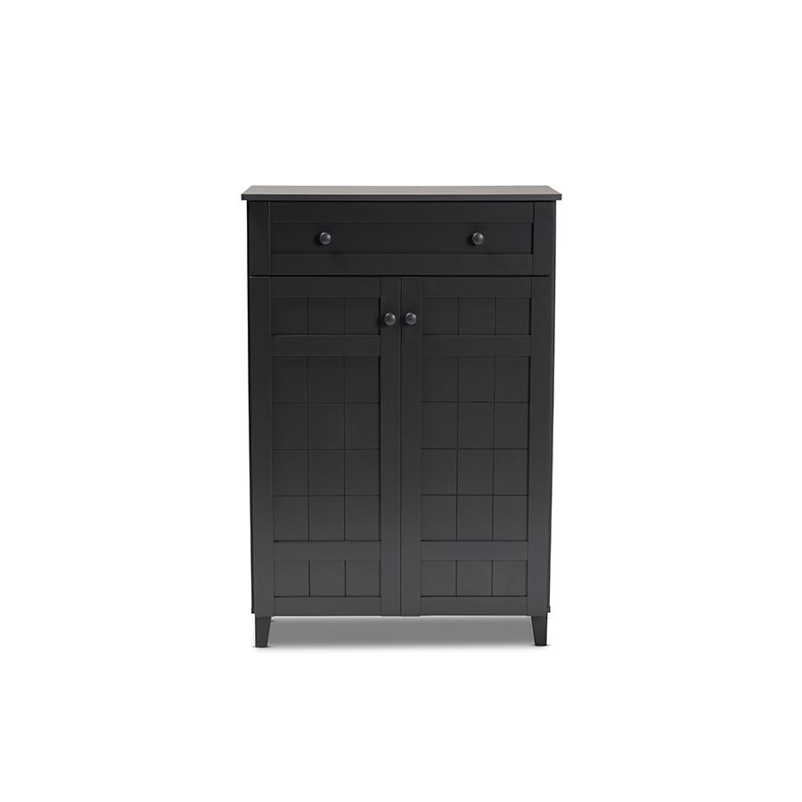 Baxton Studio Glidden Modern and Contemporary Dark Grey Finished 5-Shelf Wood Shoe Storage Cabinet with Drawer. Picture 3