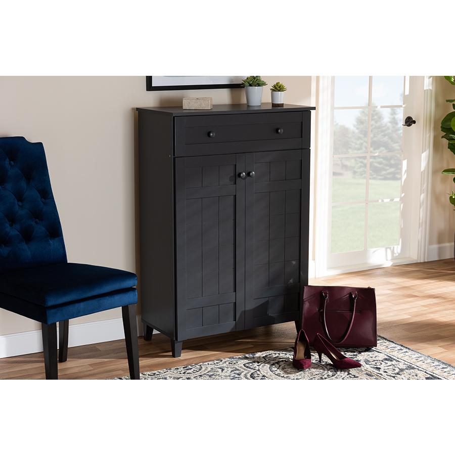 Baxton Studio Glidden Modern and Contemporary Dark Grey Finished 5-Shelf Wood Shoe Storage Cabinet with Drawer. Picture 7