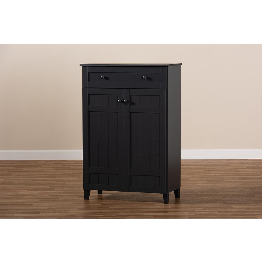 Baxton Studio Glidden Modern and Contemporary Dark Grey Finished 5-Shelf Wood Shoe Storage Cabinet with Drawer. Picture 9