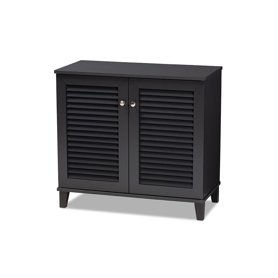 Baxton Studio Coolidge Modern and Contemporary Dark Grey Finished 4-Shelf Wood Shoe Storage Cabinet. Picture 1