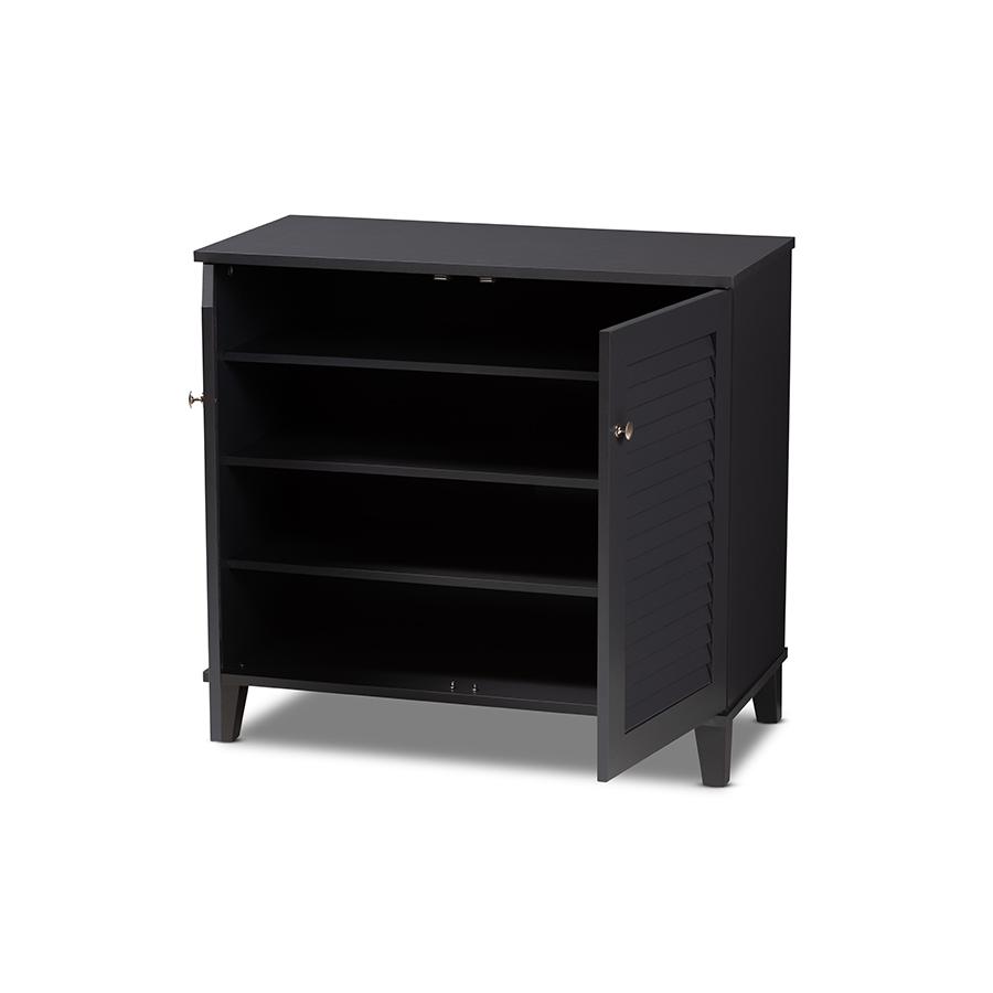 Dark Grey Finished 4-Shelf Wood Shoe Storage Cabinet. Picture 2