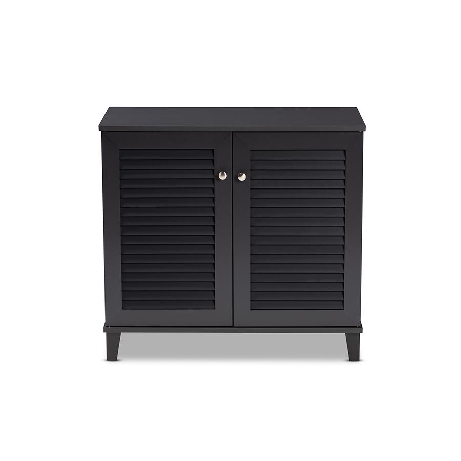 Baxton Studio Coolidge Modern and Contemporary Dark Grey Finished 4-Shelf Wood Shoe Storage Cabinet. Picture 3