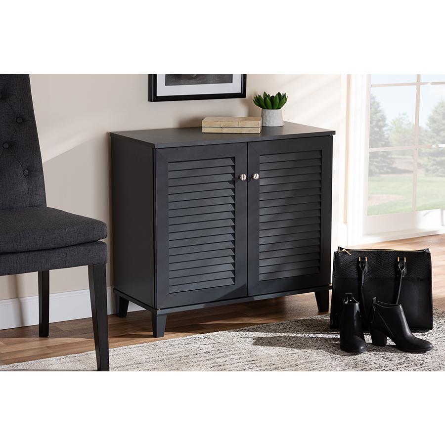 Baxton Studio Coolidge Modern and Contemporary Dark Grey Finished 4-Shelf Wood Shoe Storage Cabinet. Picture 7