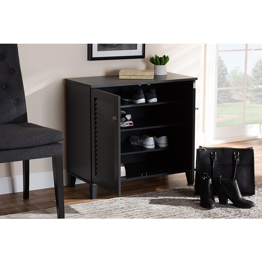 Baxton Studio Coolidge Modern and Contemporary Dark Grey Finished 4-Shelf Wood Shoe Storage Cabinet. Picture 8