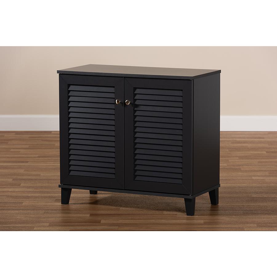 Baxton Studio Coolidge Modern and Contemporary Dark Grey Finished 4-Shelf Wood Shoe Storage Cabinet. Picture 9