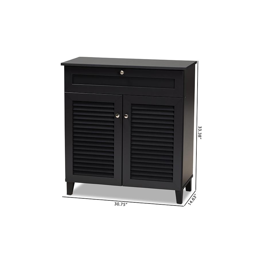 Baxton Studio Coolidge Modern and Contemporary Dark Grey Finished 4-Shelf Wood Shoe Storage Cabinet with Drawer. Picture 10