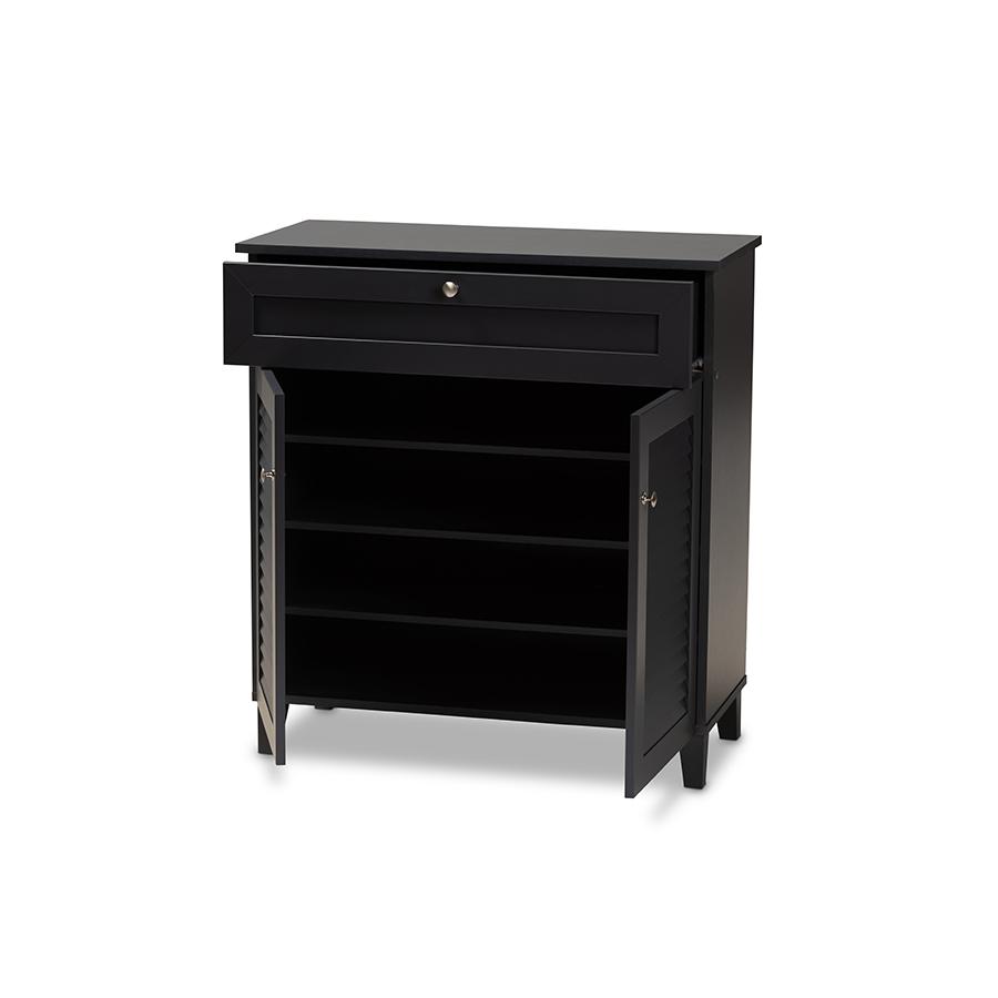 Dark Grey Finished 4-Shelf Wood Shoe Storage Cabinet with Drawer. Picture 2