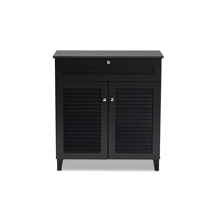 Dark Grey Finished 4-Shelf Wood Shoe Storage Cabinet with Drawer. Picture 3