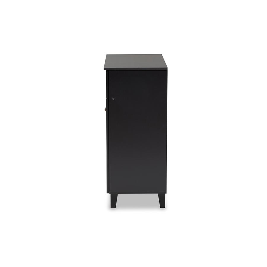 Dark Grey Finished 4-Shelf Wood Shoe Storage Cabinet with Drawer. Picture 4