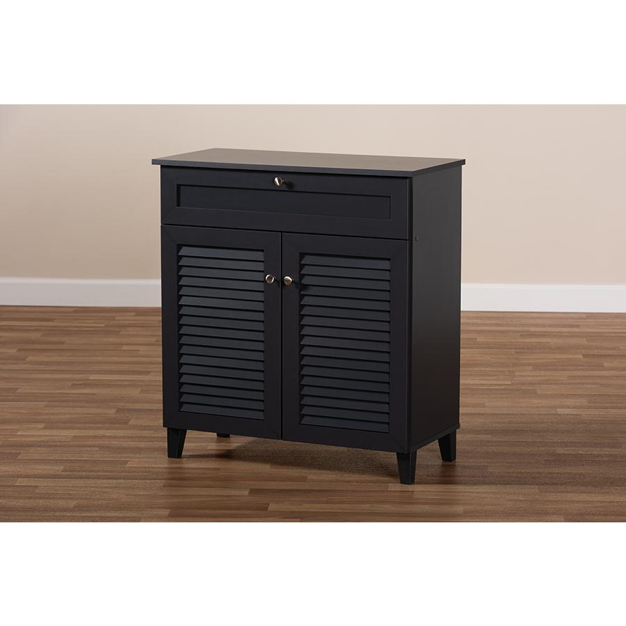 Baxton Studio Coolidge Modern and Contemporary Dark Grey Finished 4-Shelf Wood Shoe Storage Cabinet with Drawer. Picture 9