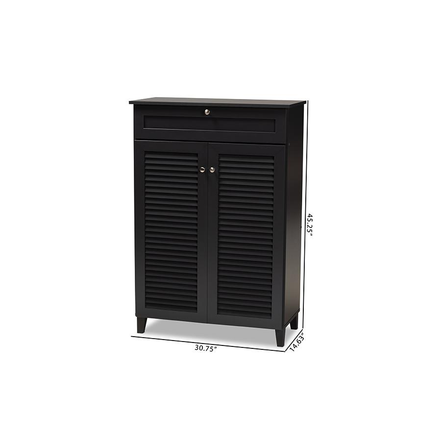 Baxton Studio Coolidge Modern and Contemporary Dark Grey Finished 5-Shelf Wood Shoe Storage Cabinet with Drawer. Picture 10