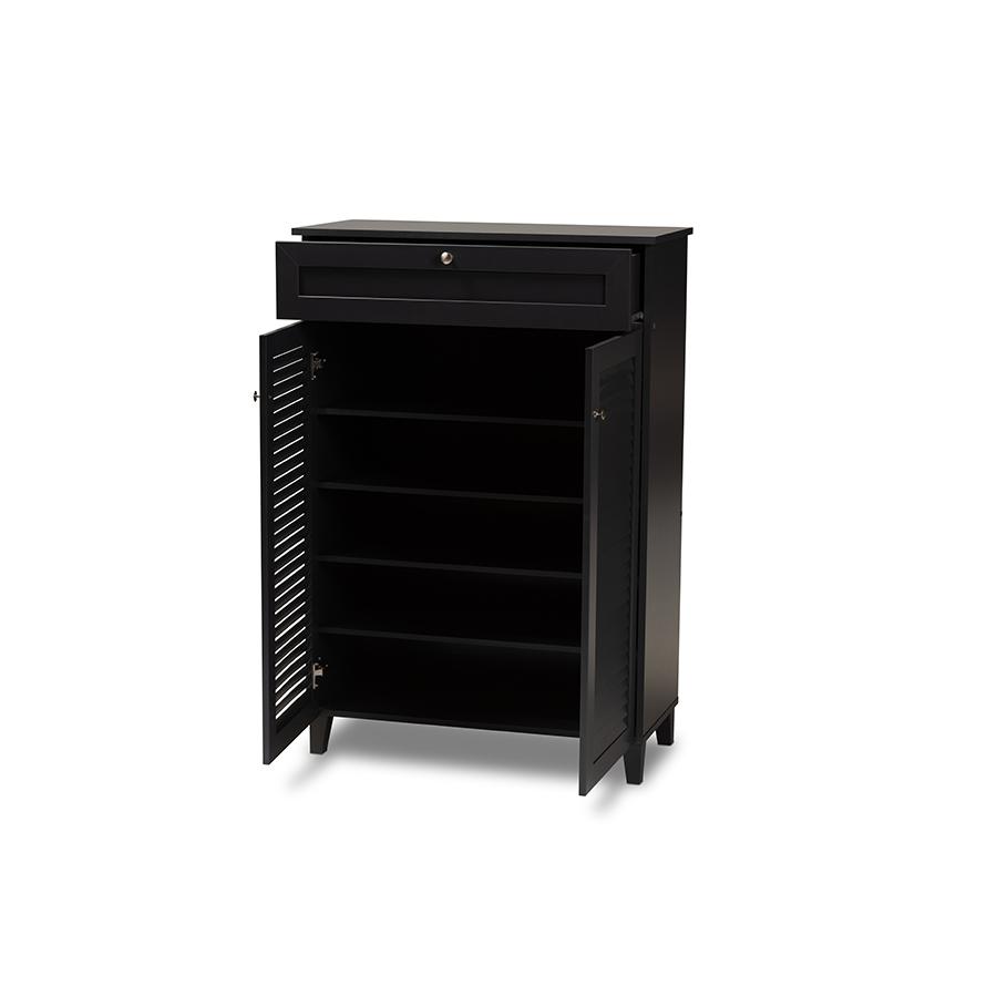 Dark Grey Finished 5-Shelf Wood Shoe Storage Cabinet with Drawer. Picture 2
