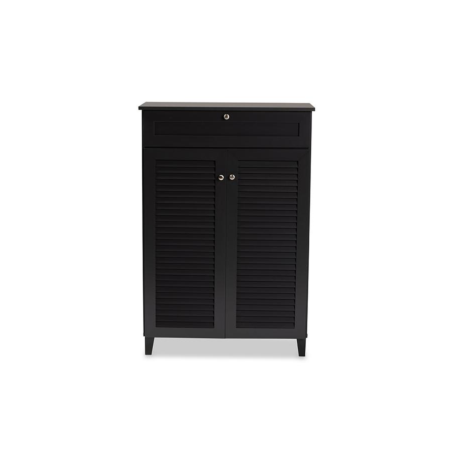 Dark Grey Finished 5-Shelf Wood Shoe Storage Cabinet with Drawer. Picture 3
