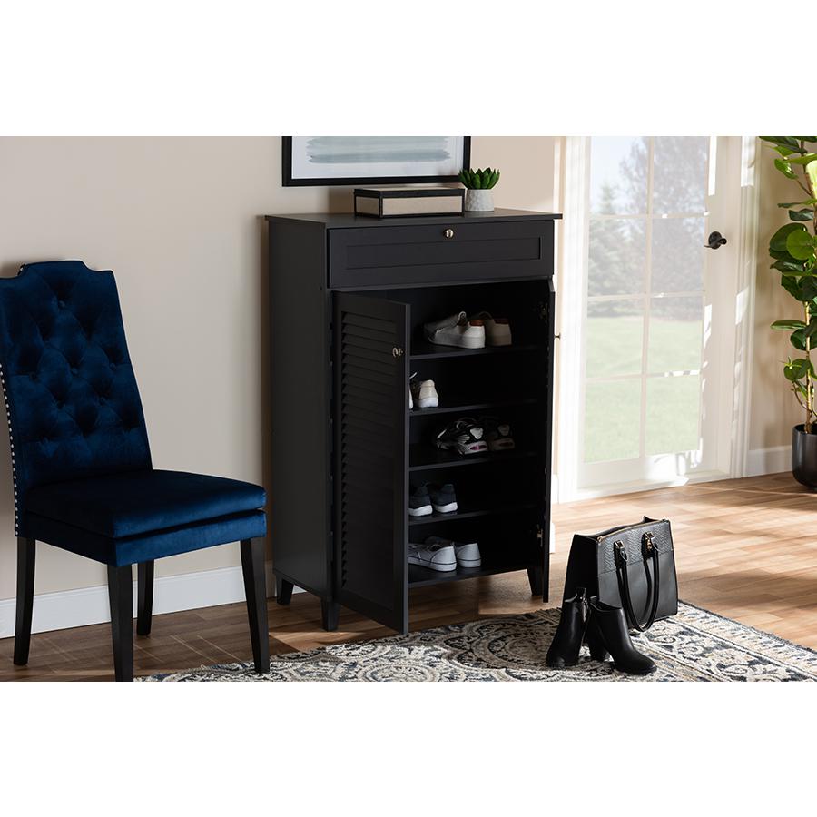 Baxton Studio Coolidge Modern and Contemporary Dark Grey Finished 5-Shelf Wood Shoe Storage Cabinet with Drawer. Picture 8