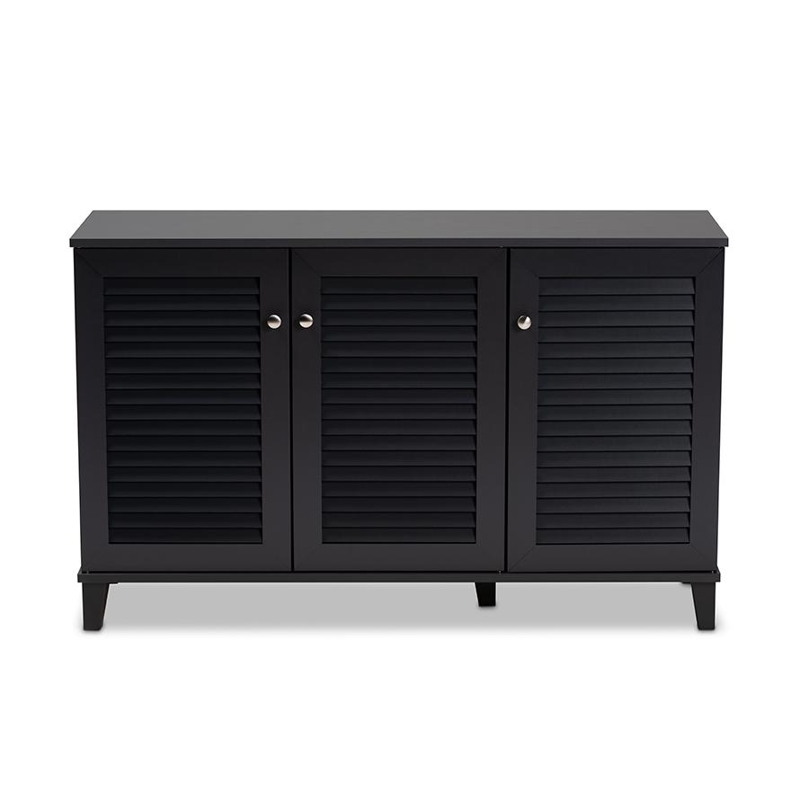 Baxton Studio Coolidge Modern and Contemporary Dark Grey Finished 8-Shelf Wood Shoe Storage Cabinet. Picture 3