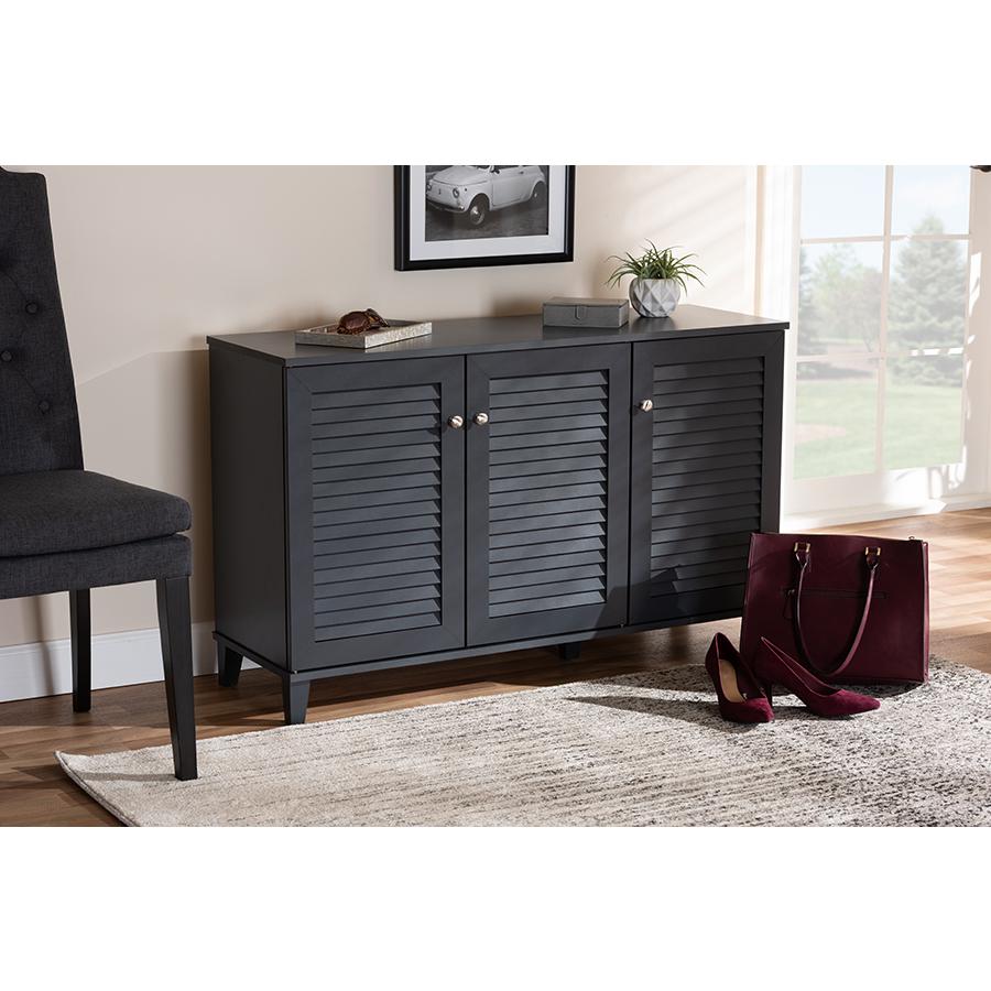 Baxton Studio Coolidge Modern and Contemporary Dark Grey Finished 8-Shelf Wood Shoe Storage Cabinet. Picture 6