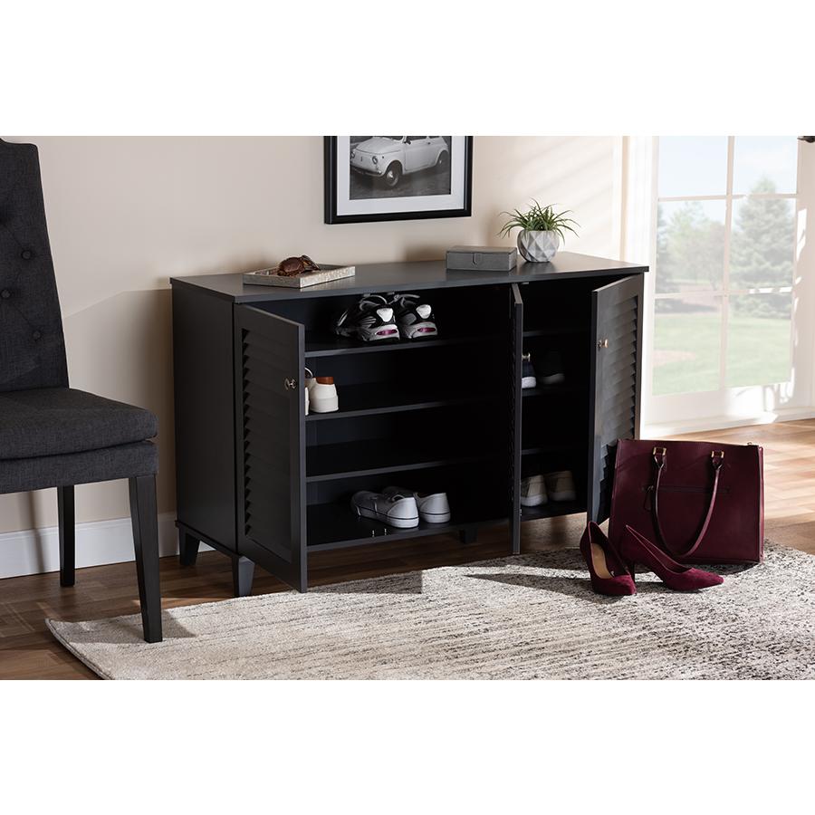 Baxton Studio Coolidge Modern and Contemporary Dark Grey Finished 8-Shelf Wood Shoe Storage Cabinet. Picture 7