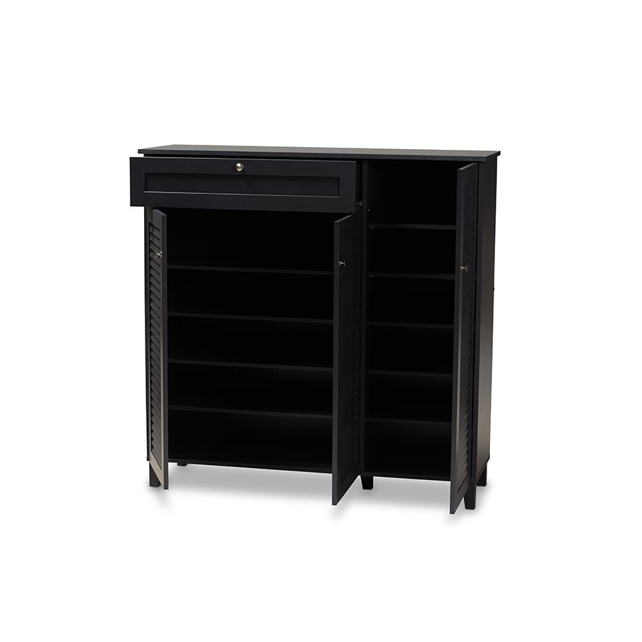 Baxton Studio Coolidge Modern and Contemporary Dark Grey Finished 11-Shelf Wood Shoe Storage Cabinet with Drawer. Picture 2