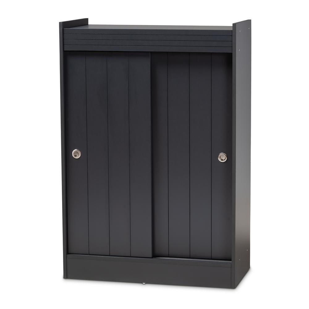 Baxton Studio Leone Modern and Contemporary Charcoal Finished 2-Door Wood Entryway Shoe Storage Cabinet. Picture 1