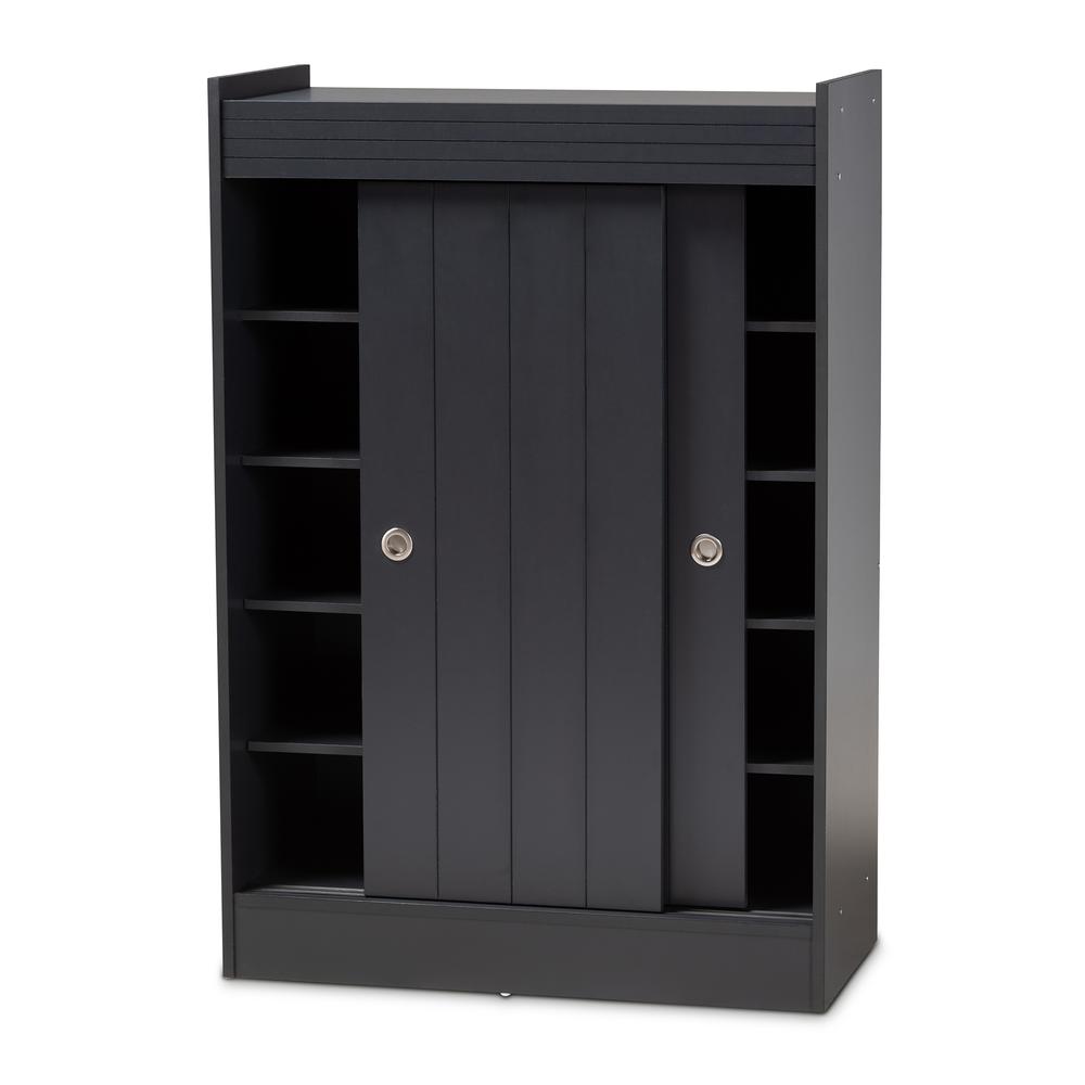 Baxton Studio Leone Modern and Contemporary Charcoal Finished 2-Door Wood Entryway Shoe Storage Cabinet. Picture 2