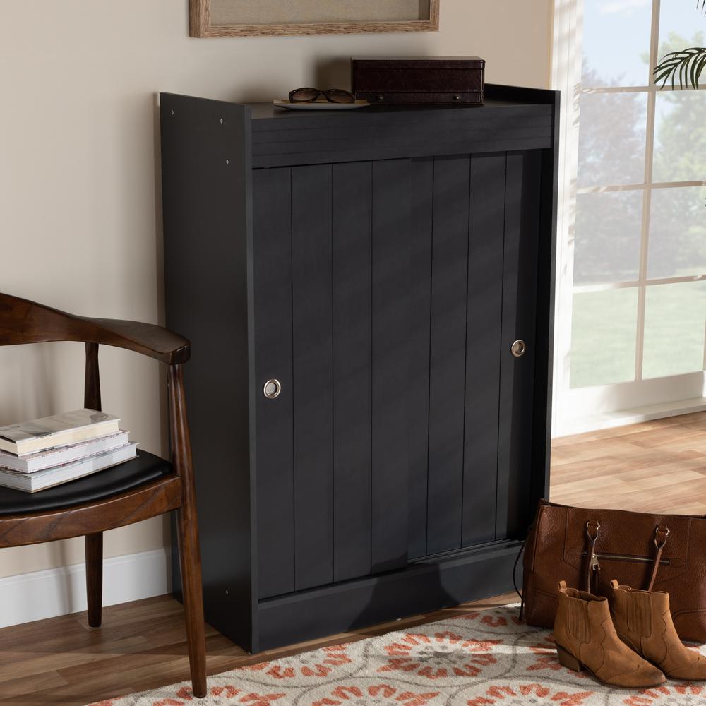 Baxton Studio Leone Modern and Contemporary Charcoal Finished 2-Door Wood Entryway Shoe Storage Cabinet. Picture 6