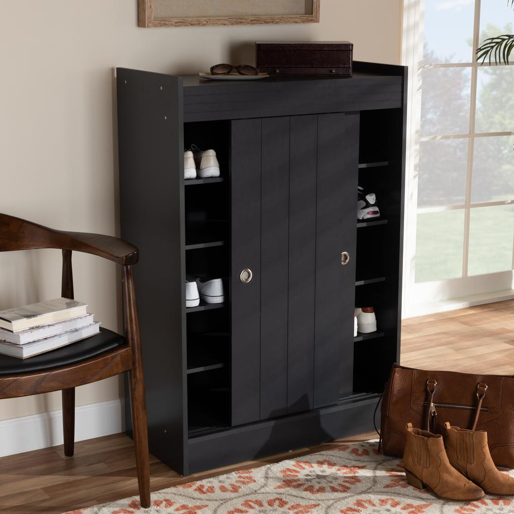 Baxton Studio Leone Modern and Contemporary Charcoal Finished 2-Door Wood Entryway Shoe Storage Cabinet. Picture 7