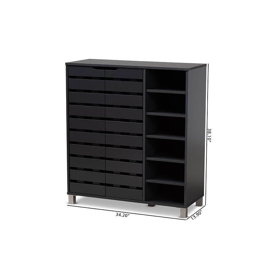 Dark Grey Finished 2-Door Wood Shoe Storage Cabinet with Open Shelves. Picture 10