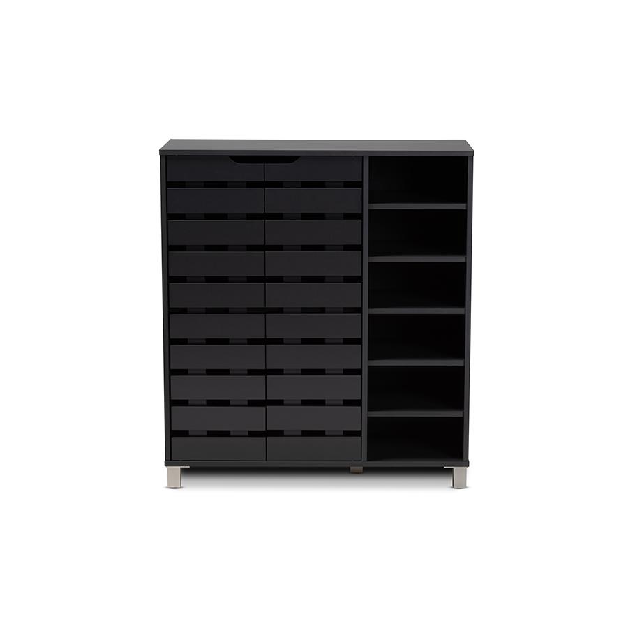 Baxton Studio Shirley Modern and Contemporary Dark Grey Finished 2-Door Wood Shoe Storage Cabinet with Open Shelves. Picture 4
