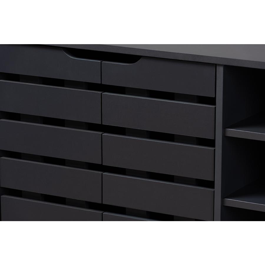 Dark Grey Finished 2-Door Wood Shoe Storage Cabinet with Open Shelves. Picture 5