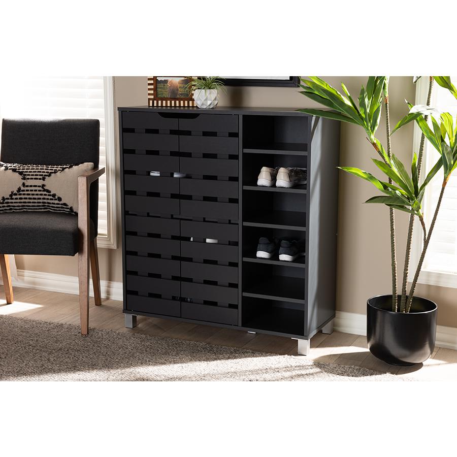 Baxton Studio Shirley Modern and Contemporary Dark Grey Finished 2-Door Wood Shoe Storage Cabinet with Open Shelves. Picture 8
