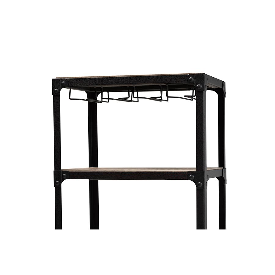 Baxton Studio Swanson Rustic Industrial Style Antique Black Textured Metal Distressed Oak Finished Wood Mobile Kitchen Bar Wine Cart. Picture 5