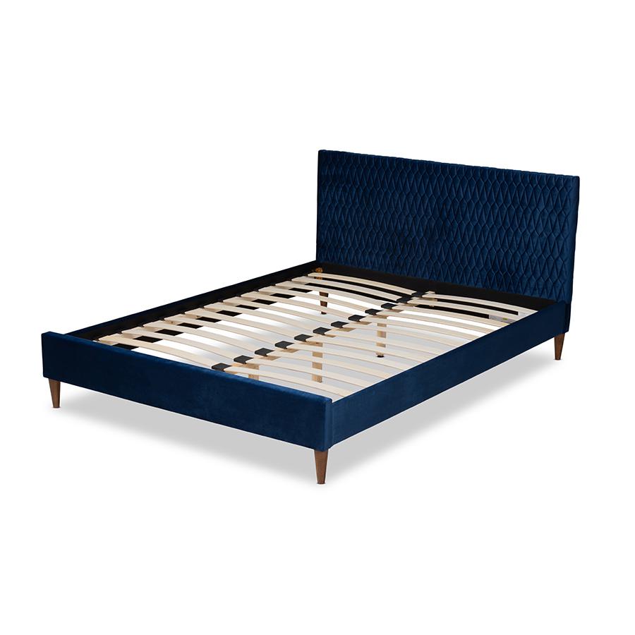 Baxton Studio Frida Glam and Luxe Royal Blue Velvet Fabric Upholstered Full Size Bed. Picture 4