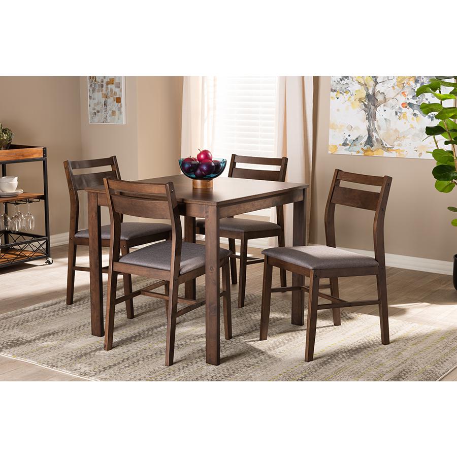 Gray Fabric Upholstered Dark Walnut-Finished 5-Piece Wood Dining Set. Picture 6