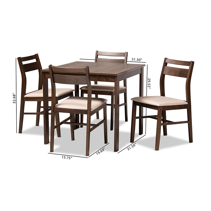 Beige Fabric Upholstered Dark Walnut-Finished 5-Piece Wood Dining Set. Picture 8
