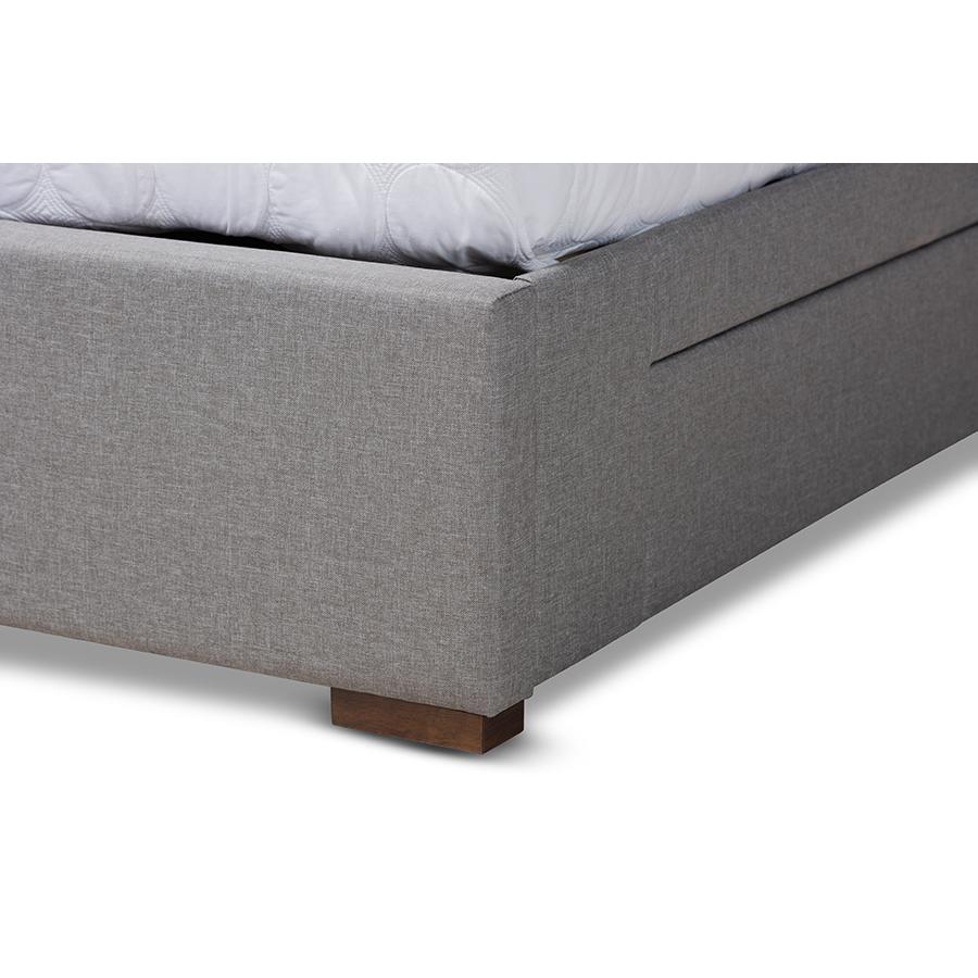 Baxton Studio Leni Modern and Contemporary Light Grey Fabric Upholstered 4-Drawer Queen Size Platform Storage Bed Frame. Picture 7