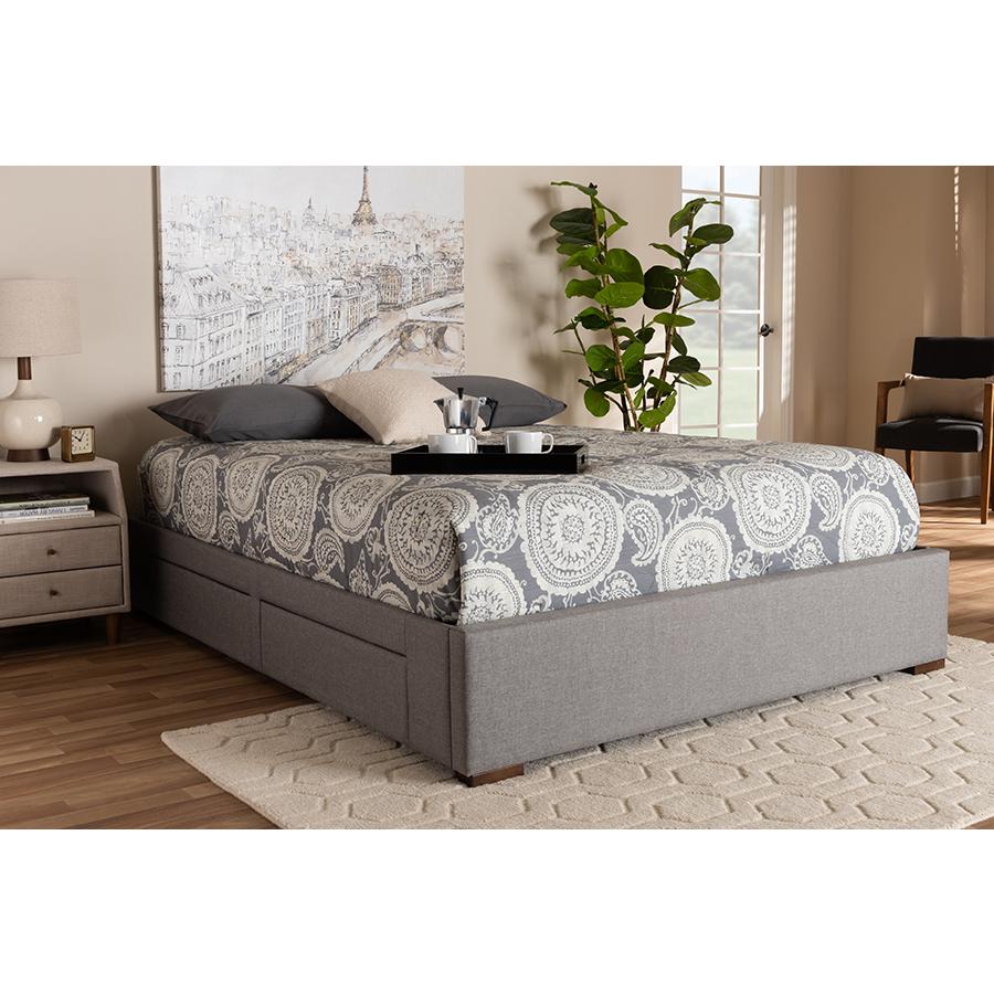 Light Grey Fabric Upholstered 4-Drawer Queen Size Platform Storage Bed Frame. Picture 7