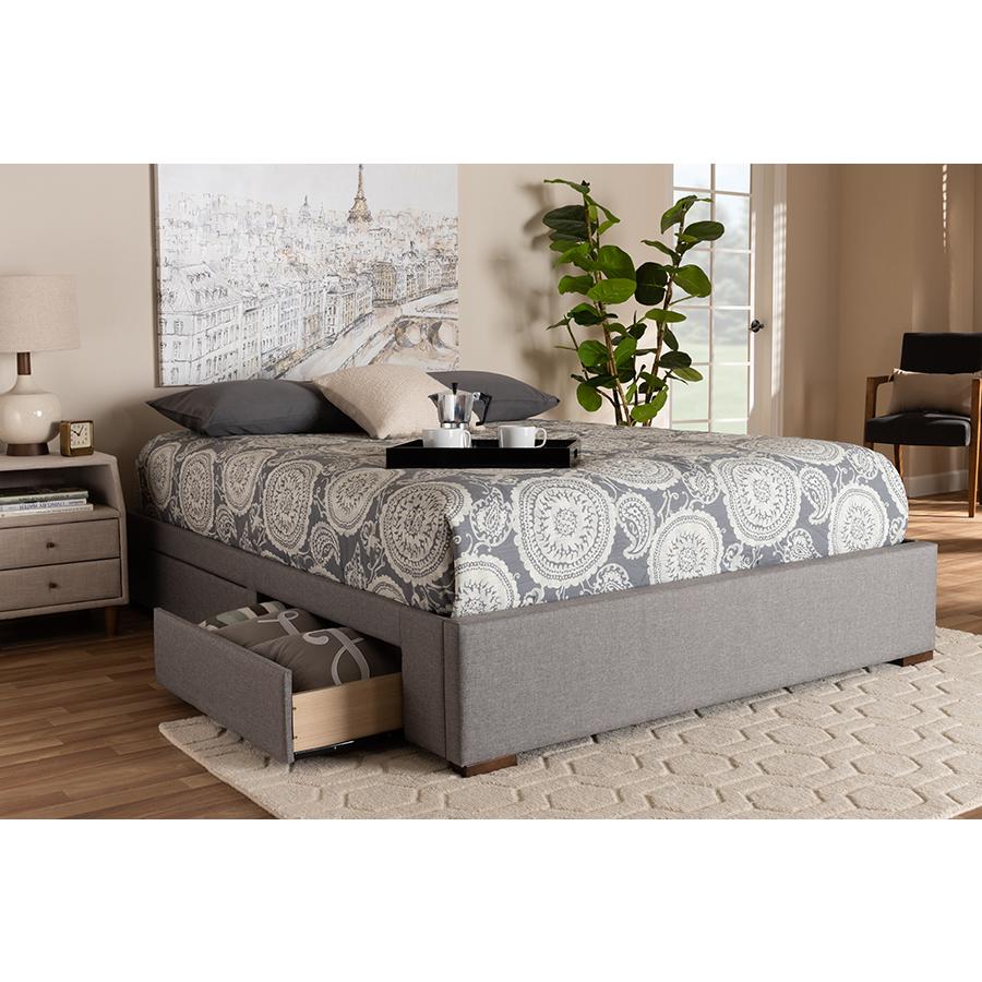 Light Grey Fabric Upholstered 4-Drawer Queen Size Platform Storage Bed Frame. Picture 8