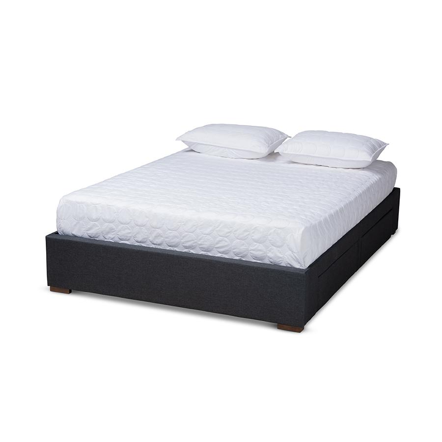 Dark Grey Fabric Upholstered 4-Drawer Queen Size Platform Storage Bed Frame. Picture 1