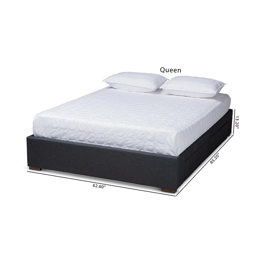 Dark Grey Fabric Upholstered 4-Drawer Queen Size Platform Storage Bed Frame. Picture 10