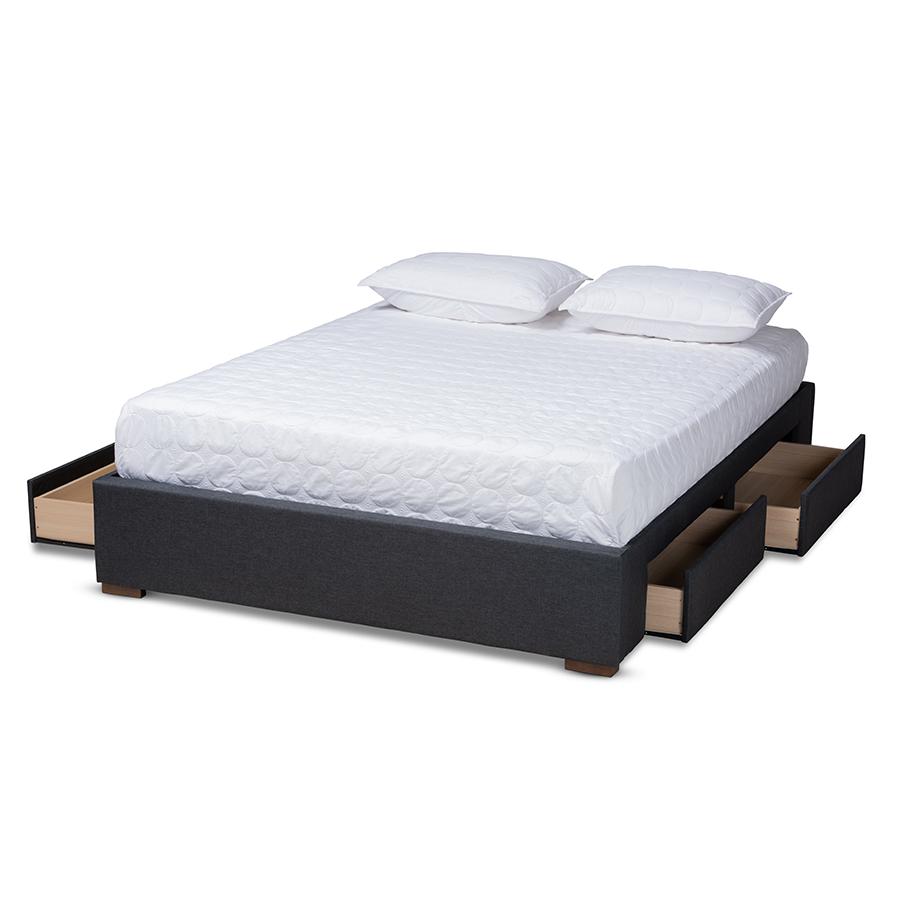 Dark Grey Fabric Upholstered 4-Drawer Queen Size Platform Storage Bed Frame. Picture 2