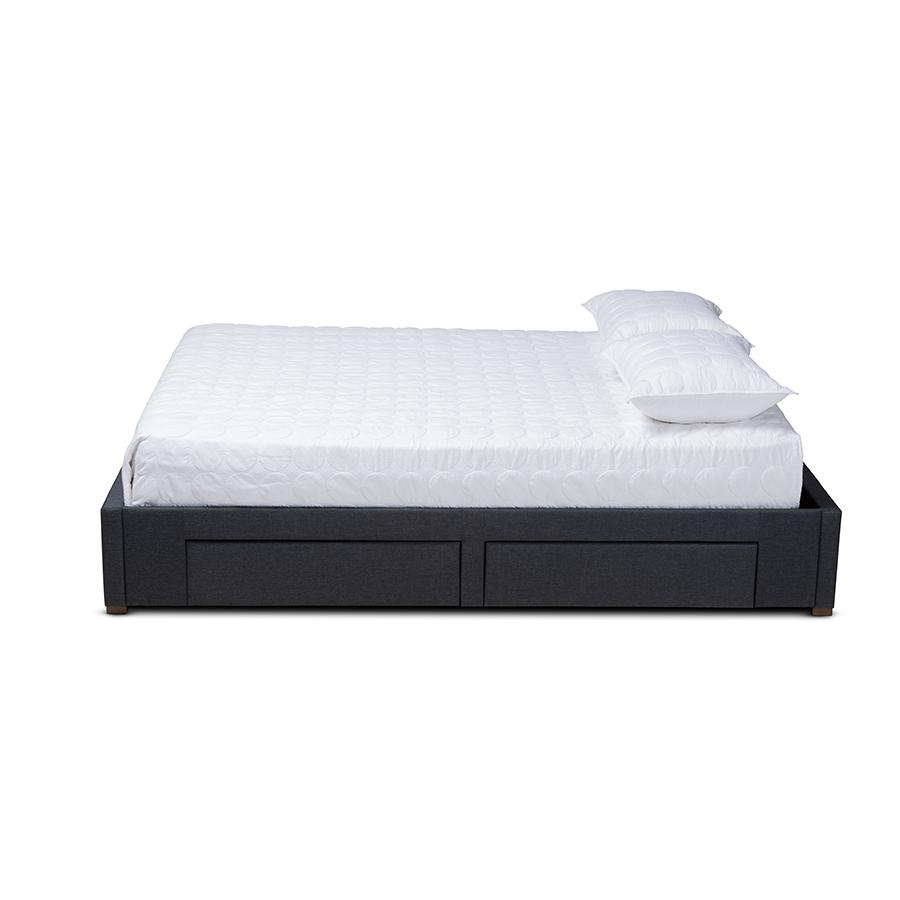 Dark Grey Fabric Upholstered 4-Drawer Queen Size Platform Storage Bed Frame. Picture 3
