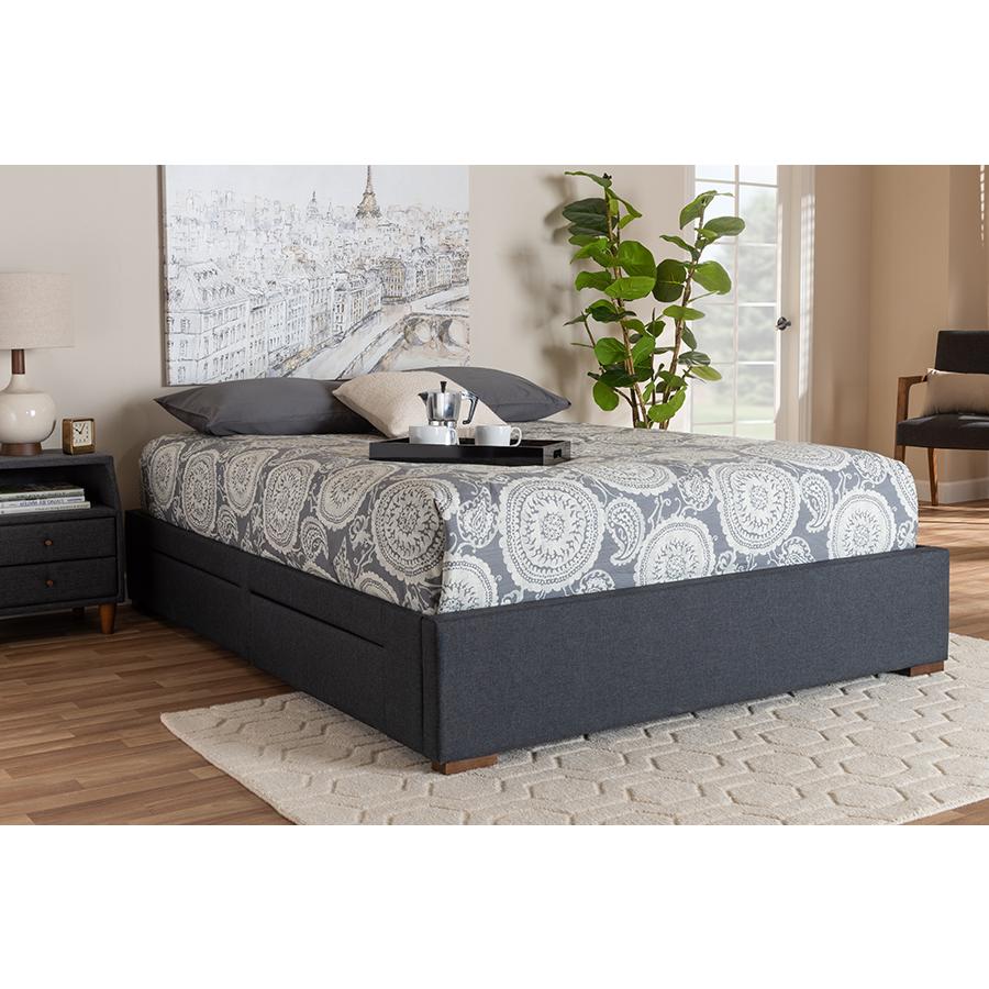 Dark Grey Fabric Upholstered 4-Drawer Queen Size Platform Storage Bed Frame. Picture 7