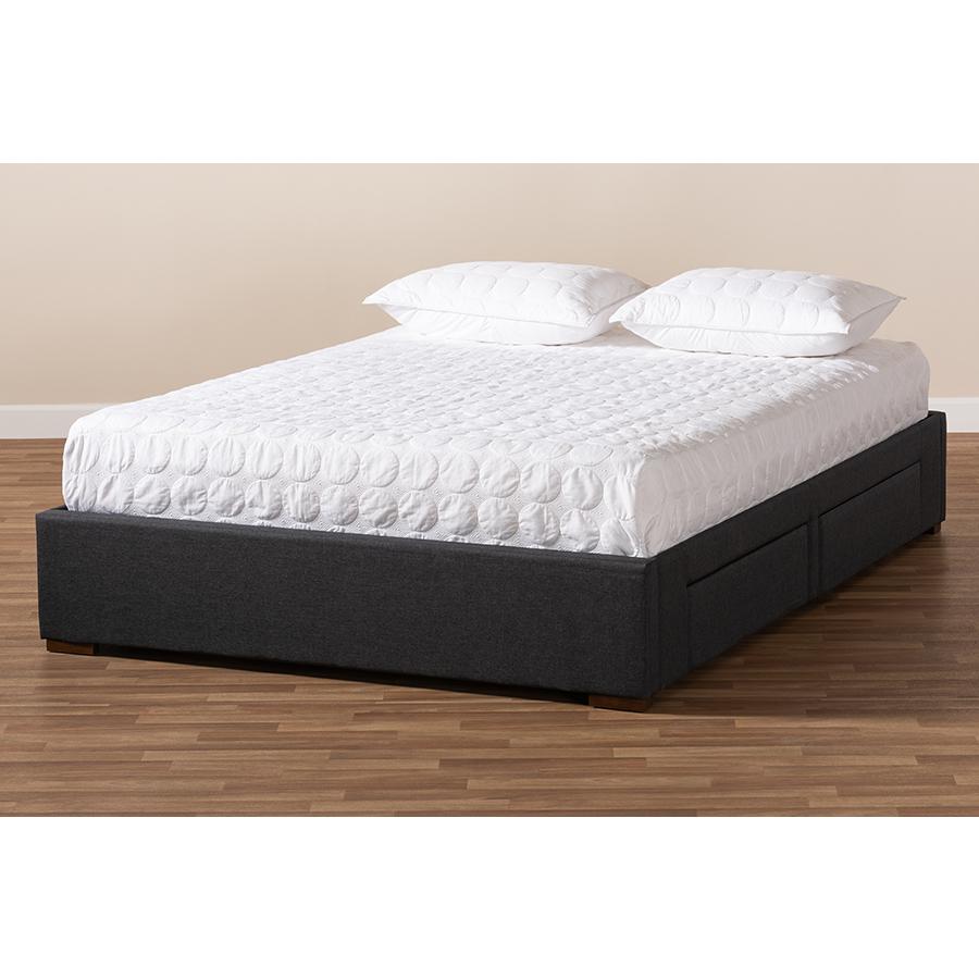 Dark Grey Fabric Upholstered 4-Drawer Queen Size Platform Storage Bed Frame. Picture 9
